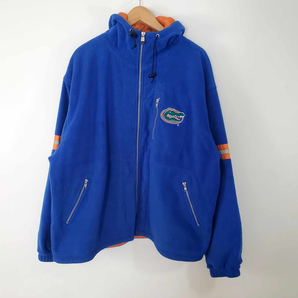Vintage 1990s Champion Florida Gators Striped Zip Up Hooded Fleece Jacket